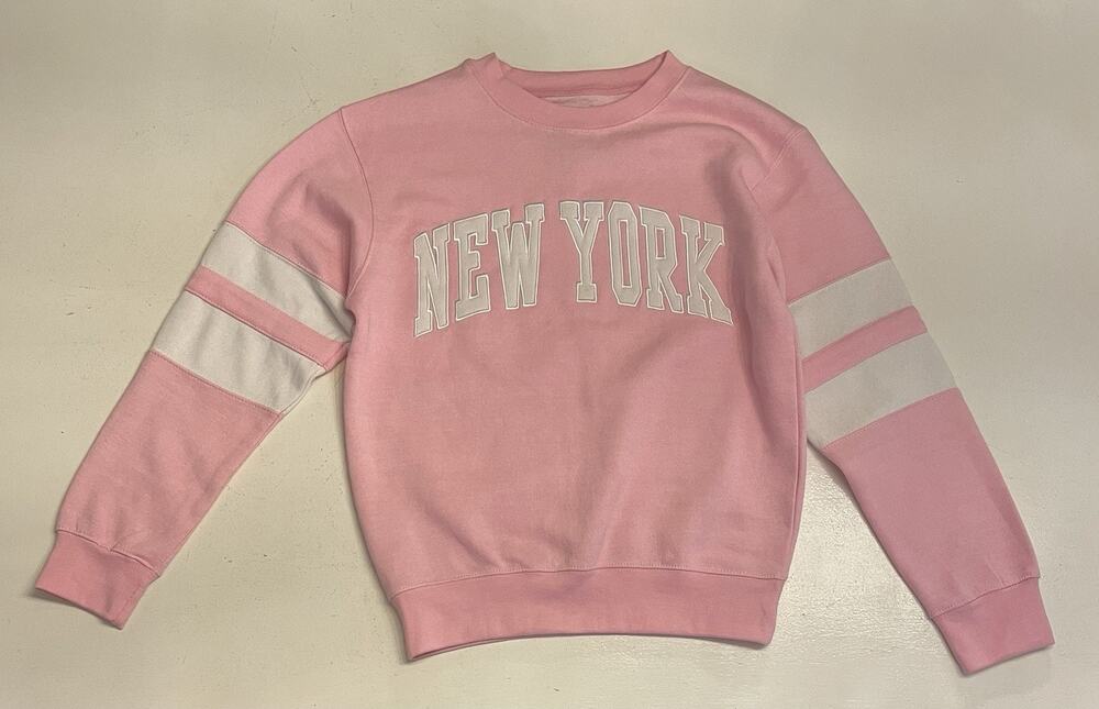 NY New York Popular Embroidered Letters Pink Crewneck Sweatshirt Women’s Small